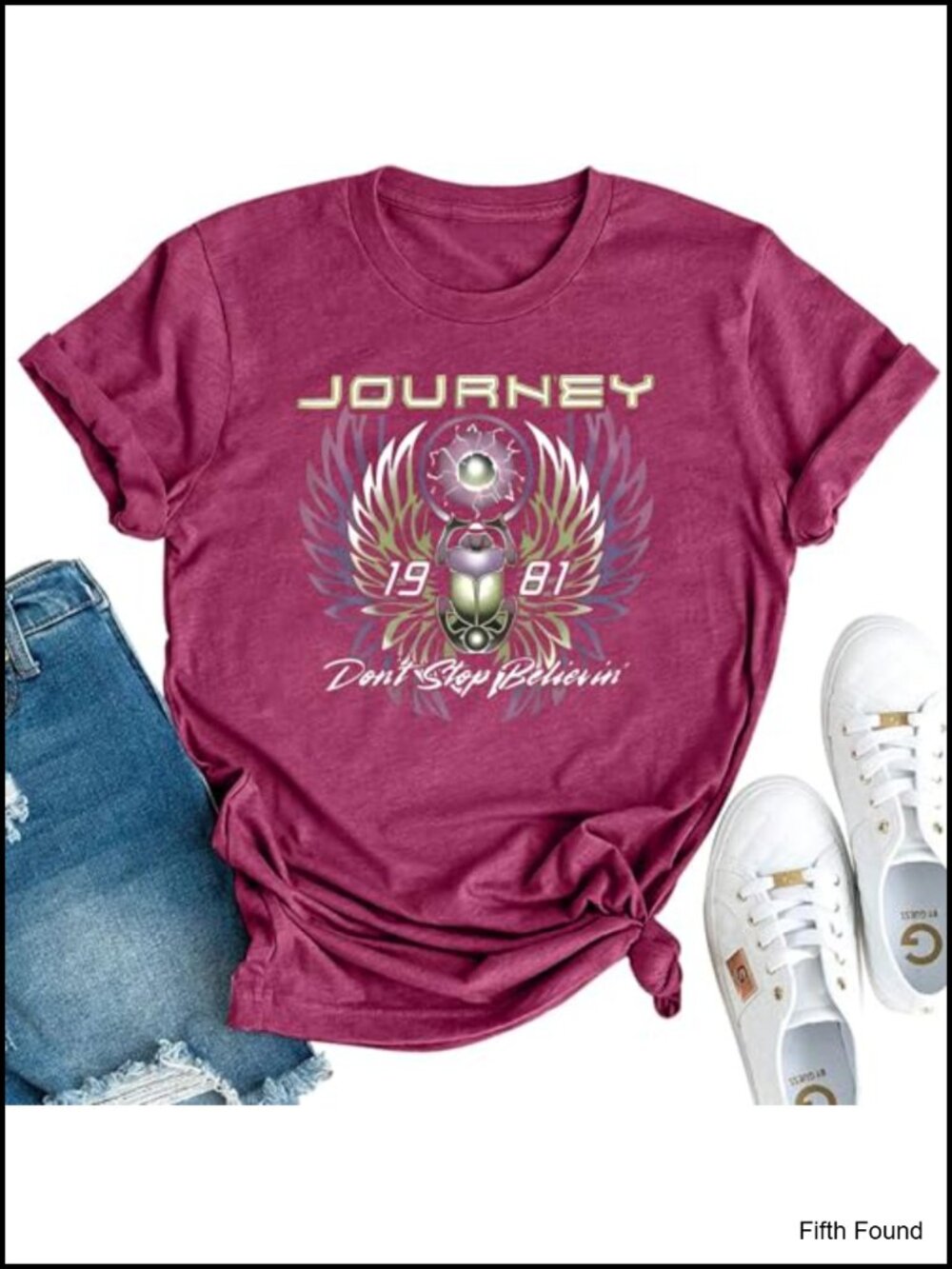 Women's Vintage Style Journey Graphic Tee Short-Sleeve Cotton Blend T-Shirt